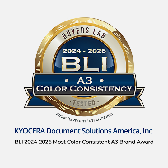 Kyocera was honored with the 2024-2026 Most Color Consistent A3 Brand award.