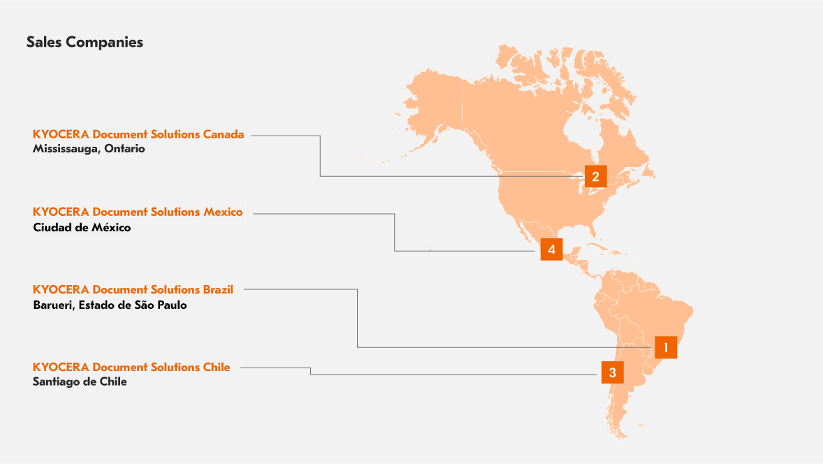 Map of Kyocera Document Solutions Americas Sales Offices